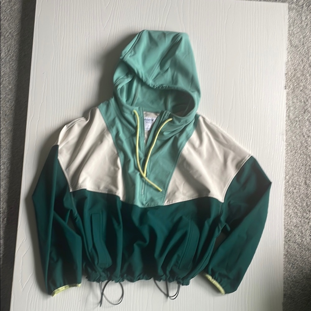 Teal/Green and Cream Hoodie Windbreaker